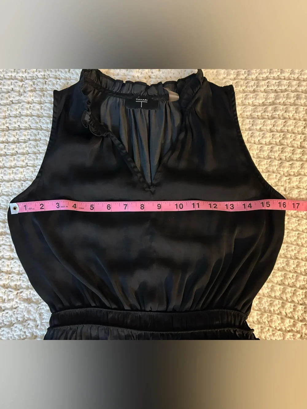 Tahari Black Sleeveless Peplum Ruffle-Trim Camisole